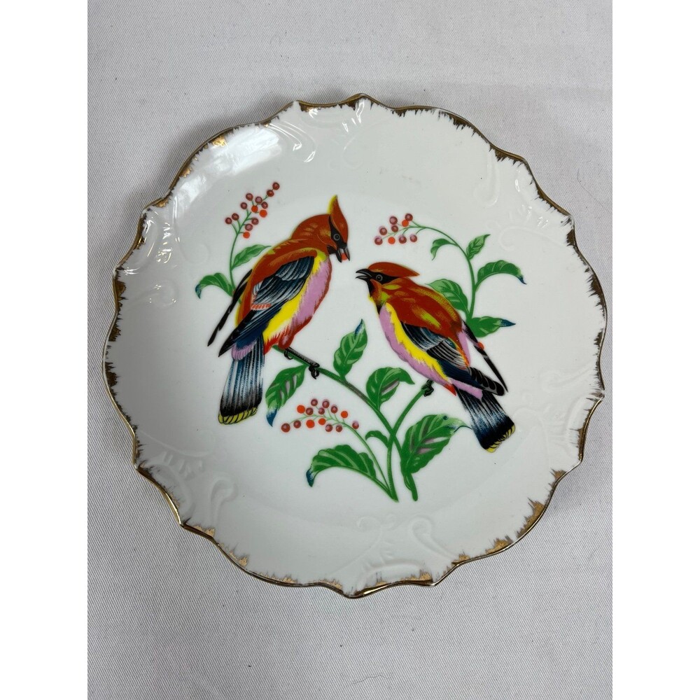 Vintage UCC Korea Cedar Waxwing Decorative Bird Plate Gold Trim
